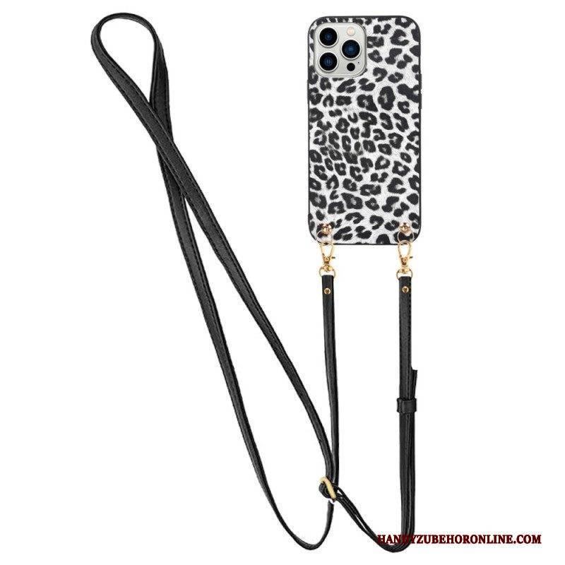 Hülle Für iPhone 14 Pro Leopard Mit Schultergurt