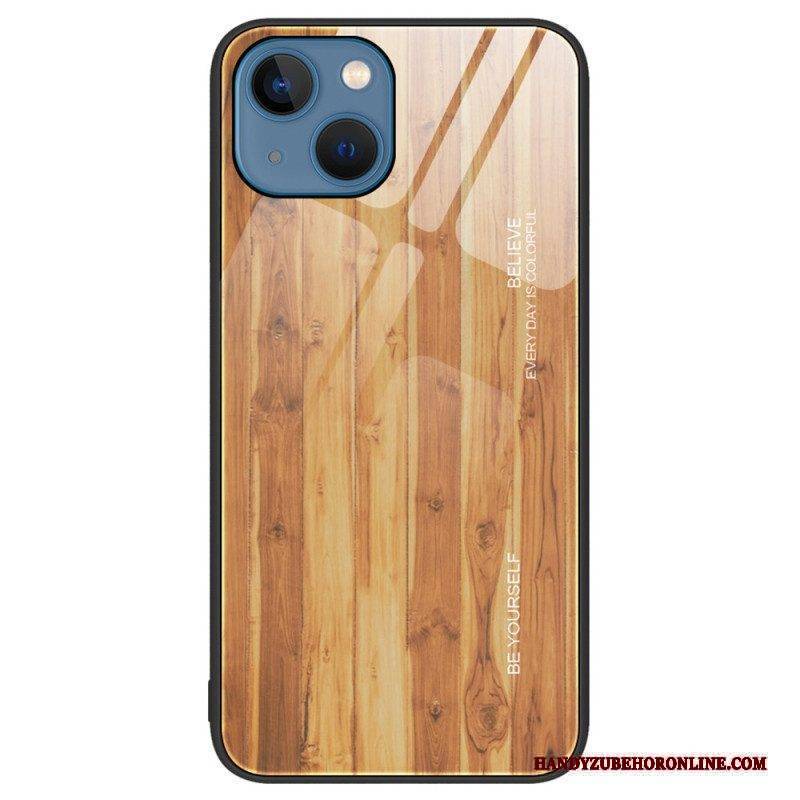 Hülle Für iPhone 15 Plus Holzdesign Aus Gehärtetem Glas