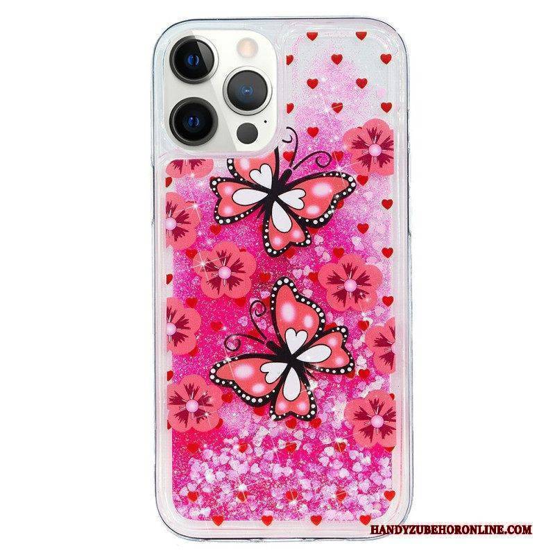 Hülle Für iPhone 15 Pro Max Schmetterlinge Glitzer