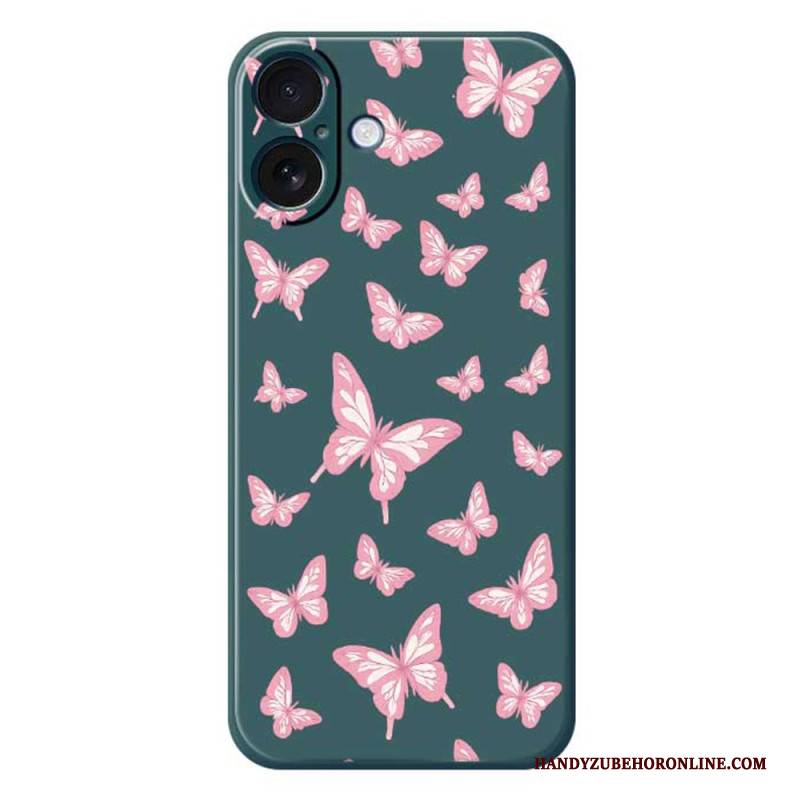 Hülle Für iPhone 17 Schmetterlinge Aus Flüssigsilikon