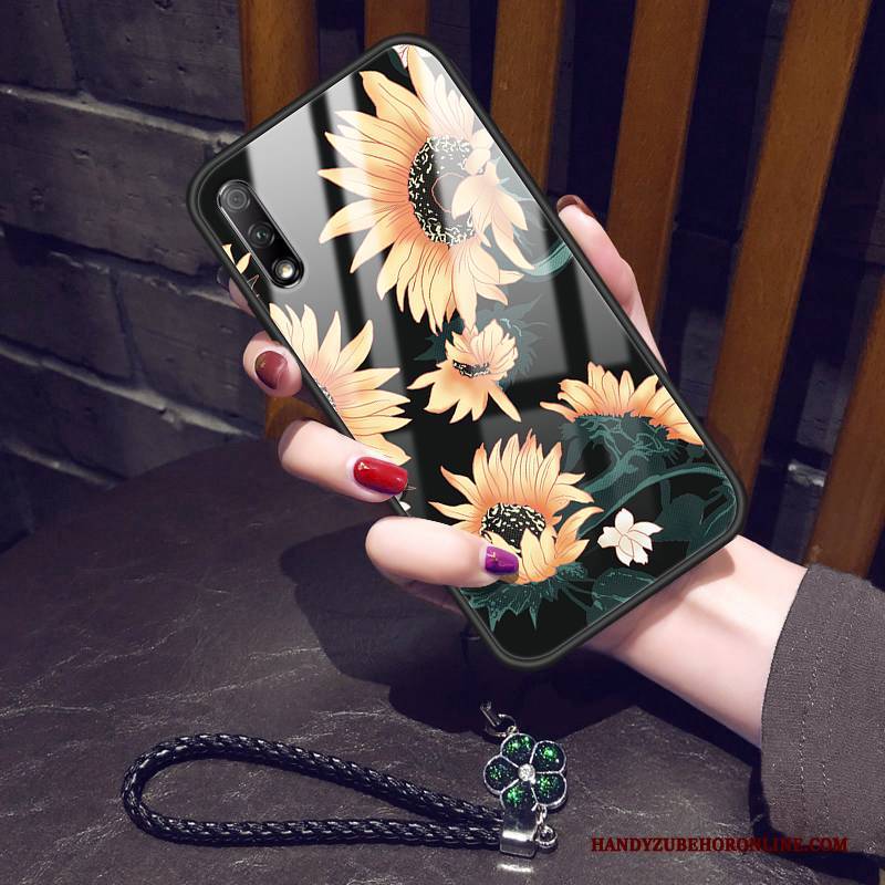 Hülle Honor 9x Taschen Netto Rot Blumen, Case Honor 9x Weiche Anti-sturz Schwarz