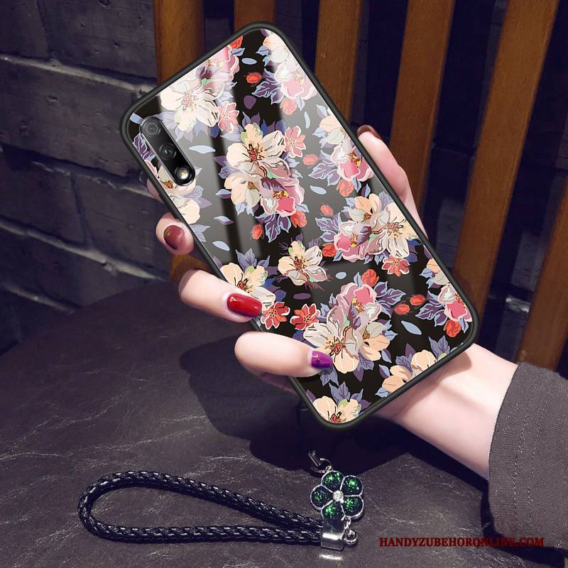 Hülle Honor 9x Taschen Netto Rot Blumen, Case Honor 9x Weiche Anti-sturz Schwarz