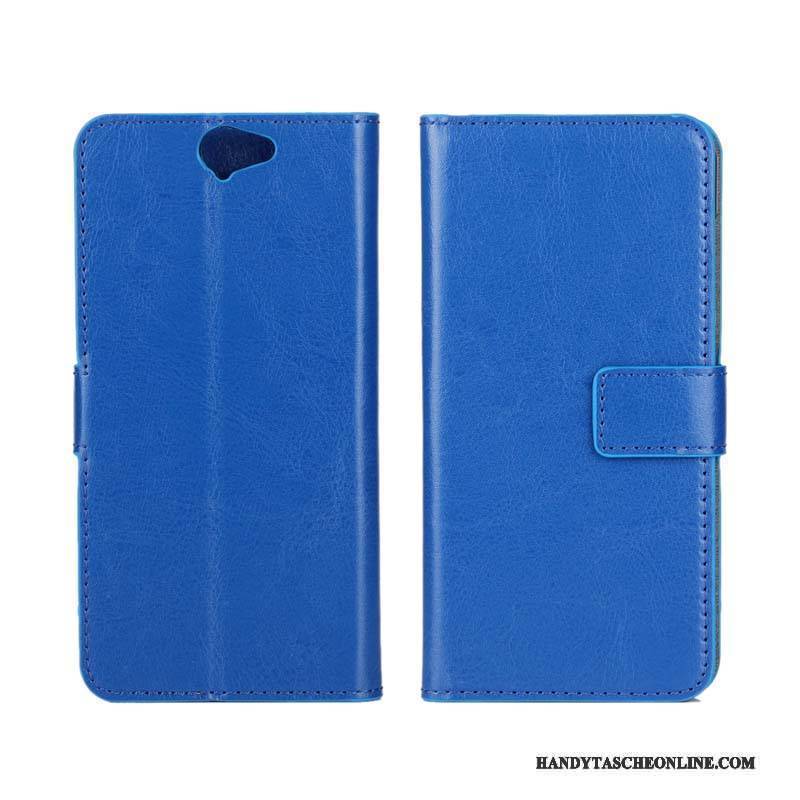 Hülle Htc One A9 Lederhülle Handyhüllen Dünne, Case Htc One A9 Leder Texture Blau