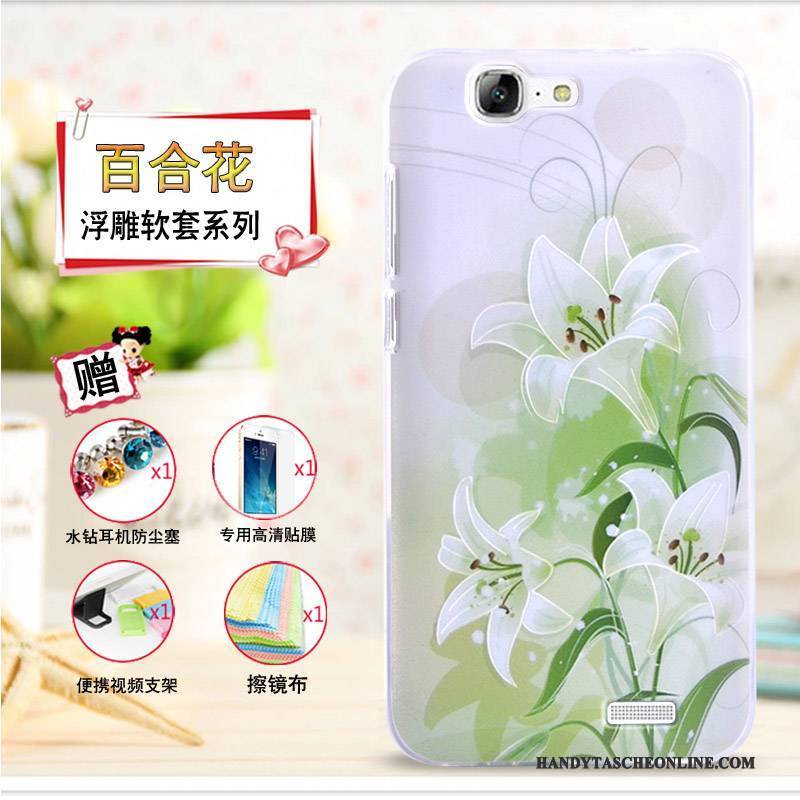 Hülle Huawei Ascend G7 Prägung Handyhüllen Gelb, Case Huawei Ascend G7 Schutz
