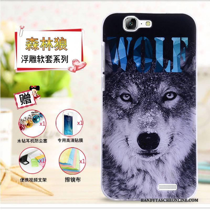 Hülle Huawei Ascend G7 Prägung Handyhüllen Gelb, Case Huawei Ascend G7 Schutz
