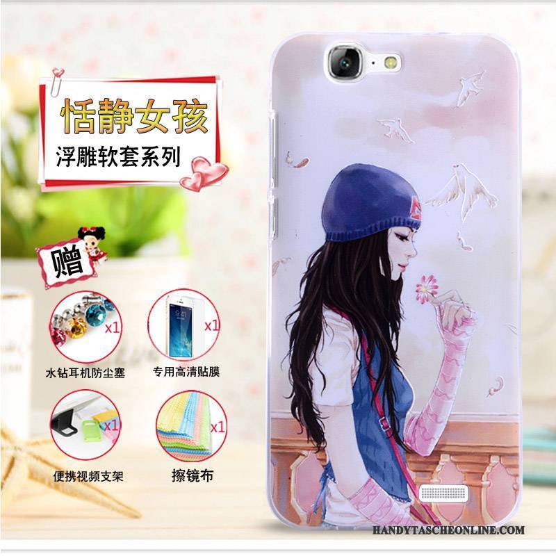Hülle Huawei Ascend G7 Prägung Handyhüllen Gelb, Case Huawei Ascend G7 Schutz