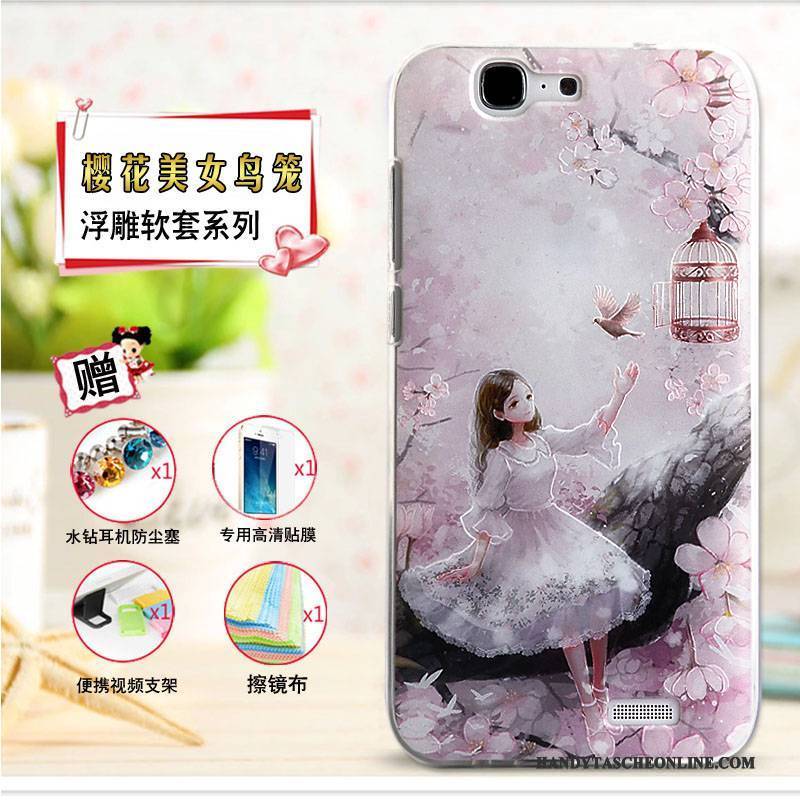 Hülle Huawei Ascend G7 Prägung Handyhüllen Gelb, Case Huawei Ascend G7 Schutz