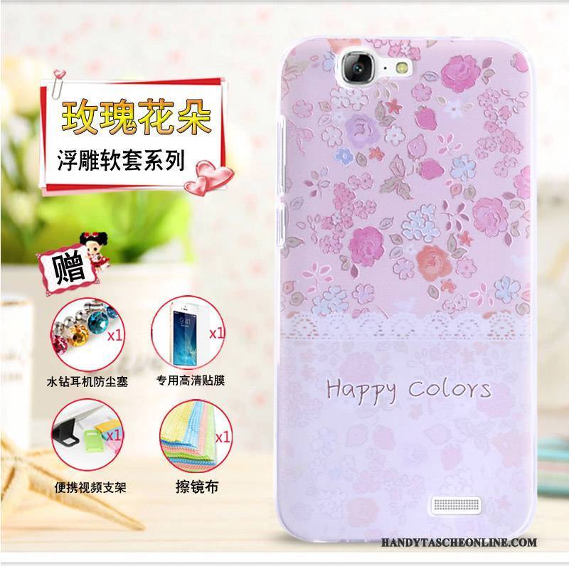 Hülle Huawei Ascend G7 Prägung Handyhüllen Gelb, Case Huawei Ascend G7 Schutz