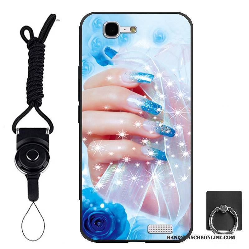 Hülle Huawei Ascend G7 Weiche Schwarz Handyhüllen, Case Huawei Ascend G7 Schutz Ring Hängende Verzierungen