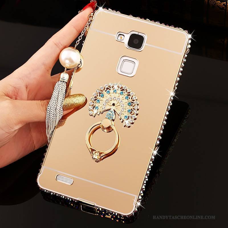 Hülle Huawei Ascend Mate 7 Schutz Rosa Schwer, Case Huawei Ascend Mate 7 Strass Handyhüllen Spiegel