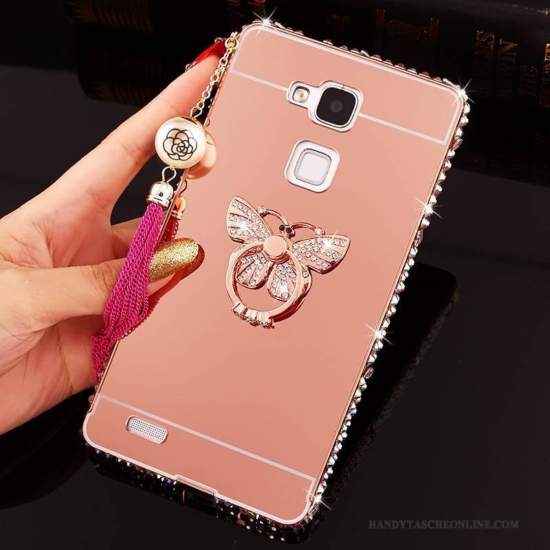 Hülle Huawei Ascend Mate 7 Schutz Rosa Schwer, Case Huawei Ascend Mate 7 Strass Handyhüllen Spiegel