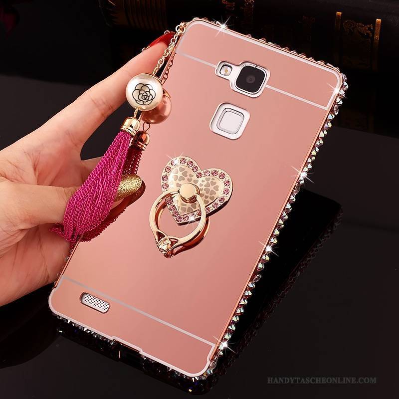 Hülle Huawei Ascend Mate 7 Schutz Rosa Schwer, Case Huawei Ascend Mate 7 Strass Handyhüllen Spiegel