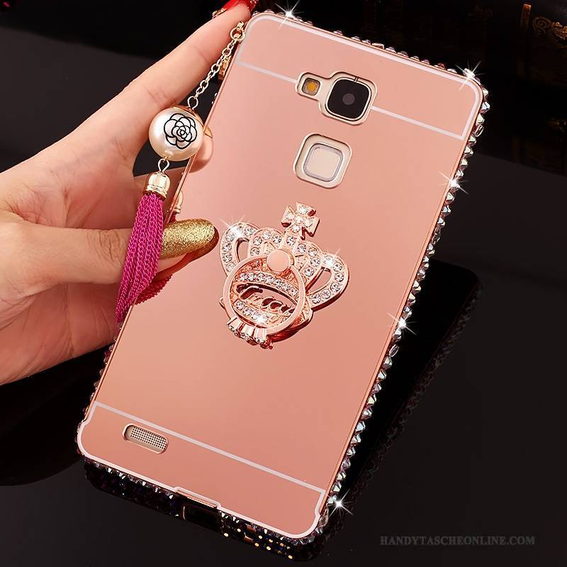Hülle Huawei Ascend Mate 7 Schutz Rosa Schwer, Case Huawei Ascend Mate 7 Strass Handyhüllen Spiegel