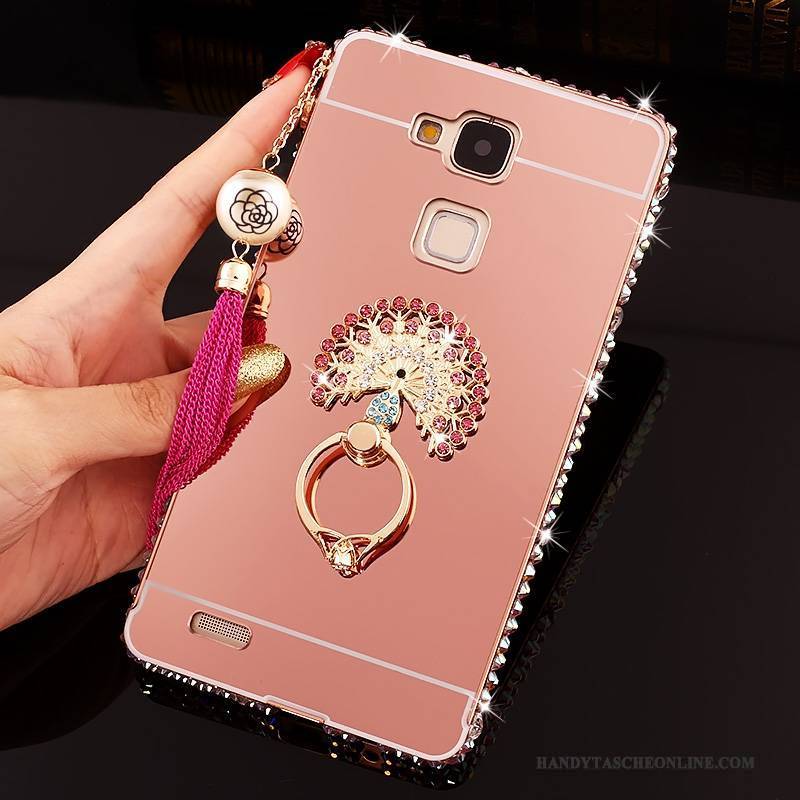 Hülle Huawei Ascend Mate 7 Schutz Rosa Schwer, Case Huawei Ascend Mate 7 Strass Handyhüllen Spiegel
