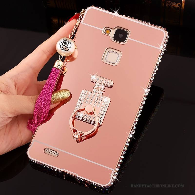 Hülle Huawei Ascend Mate 7 Schutz Rosa Schwer, Case Huawei Ascend Mate 7 Strass Handyhüllen Spiegel