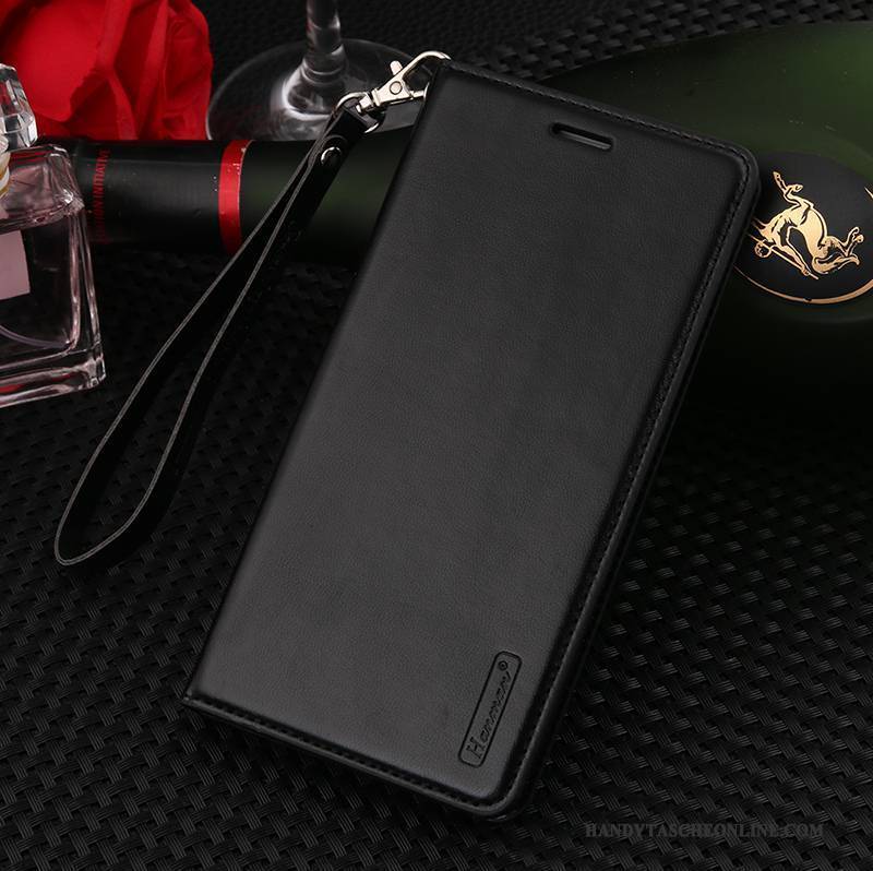 Hülle Huawei Mate 10 Lite Lederhülle Hängende Verzierungen Handyhüllen, Case Huawei Mate 10 Lite Taschen Anti-sturz Schwarz