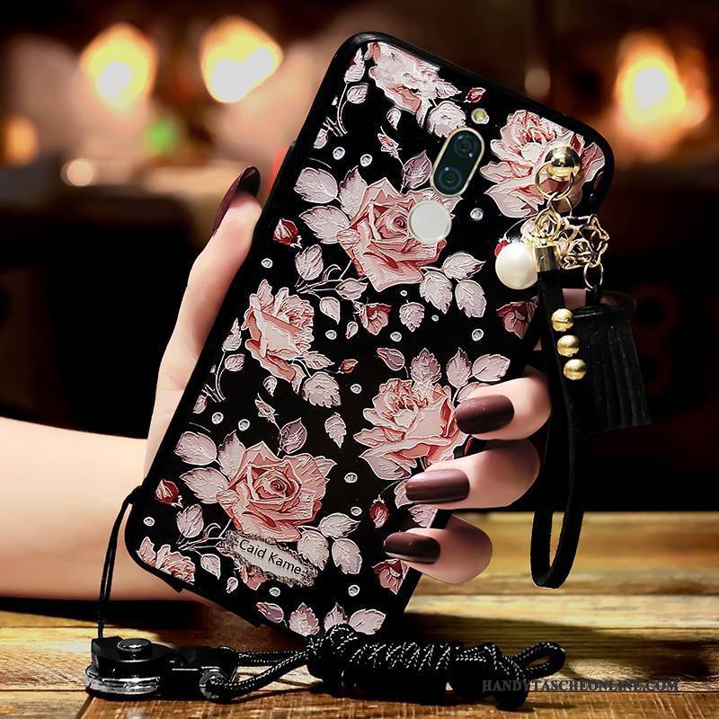 Hülle Huawei Mate 10 Lite Weiche Ring Hängende Verzierungen, Case Huawei Mate 10 Lite Prägung Handyhüllen Rosa