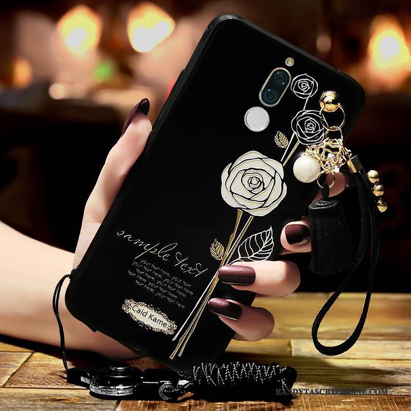 Hülle Huawei Mate 10 Lite Weiche Ring Hängende Verzierungen, Case Huawei Mate 10 Lite Prägung Handyhüllen Rosa