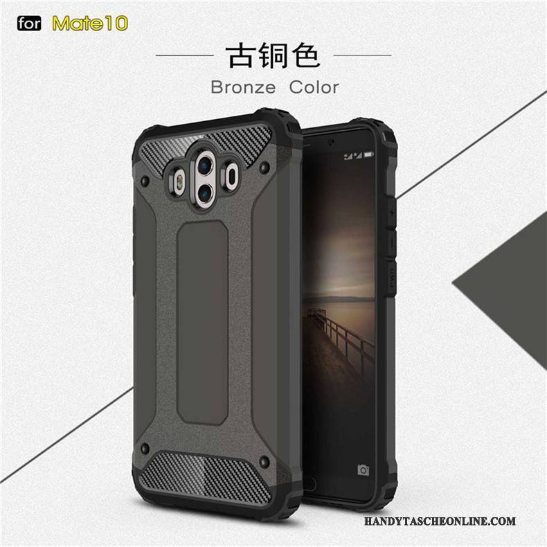 Hülle Huawei Mate 10 Metall Handyhüllen Schwarz, Case Huawei Mate 10 Silikon Drei Verteidigungen Anti-sturz