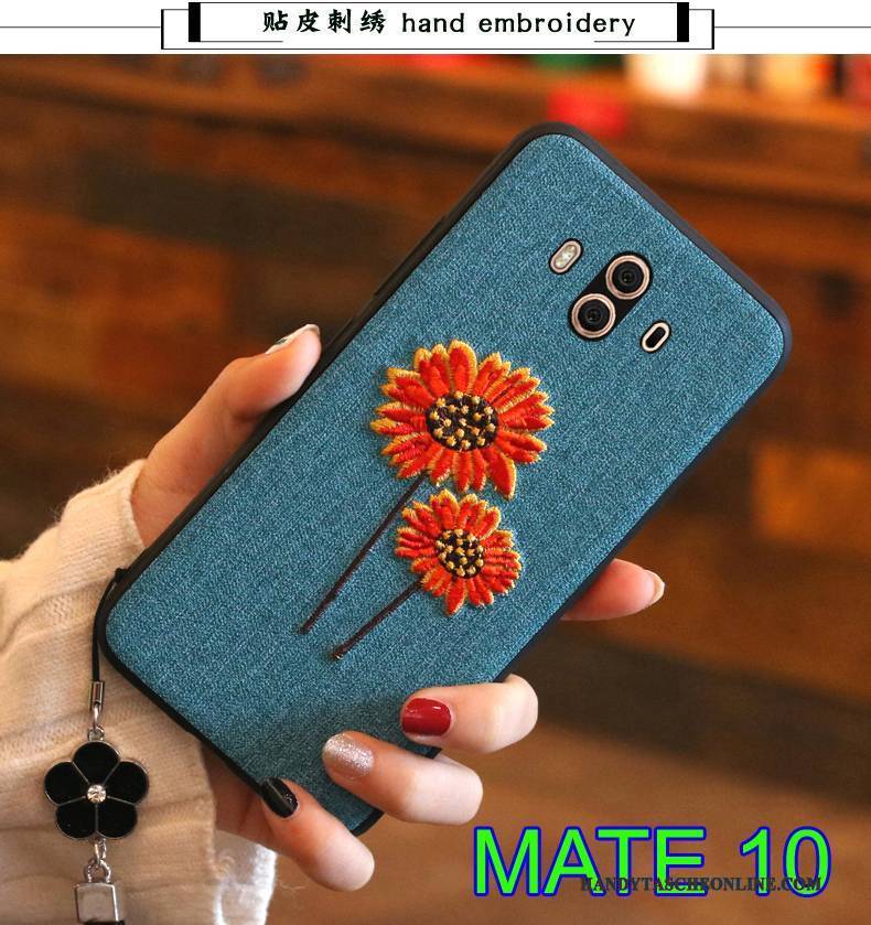 Hülle Huawei Mate 10 Weiche Hintere Abdeckung Dunkelblau, Case Huawei Mate 10 Silikon Stickerei Handyhüllen