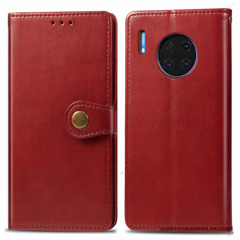 Hülle Huawei Mate 30 Folio Rot Einfarbig, Case Huawei Mate 30 Lederhülle Business Hängende Verzierungen