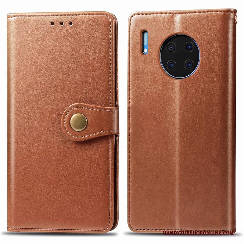 Hülle Huawei Mate 30 Folio Rot Einfarbig, Case Huawei Mate 30 Lederhülle Business Hängende Verzierungen