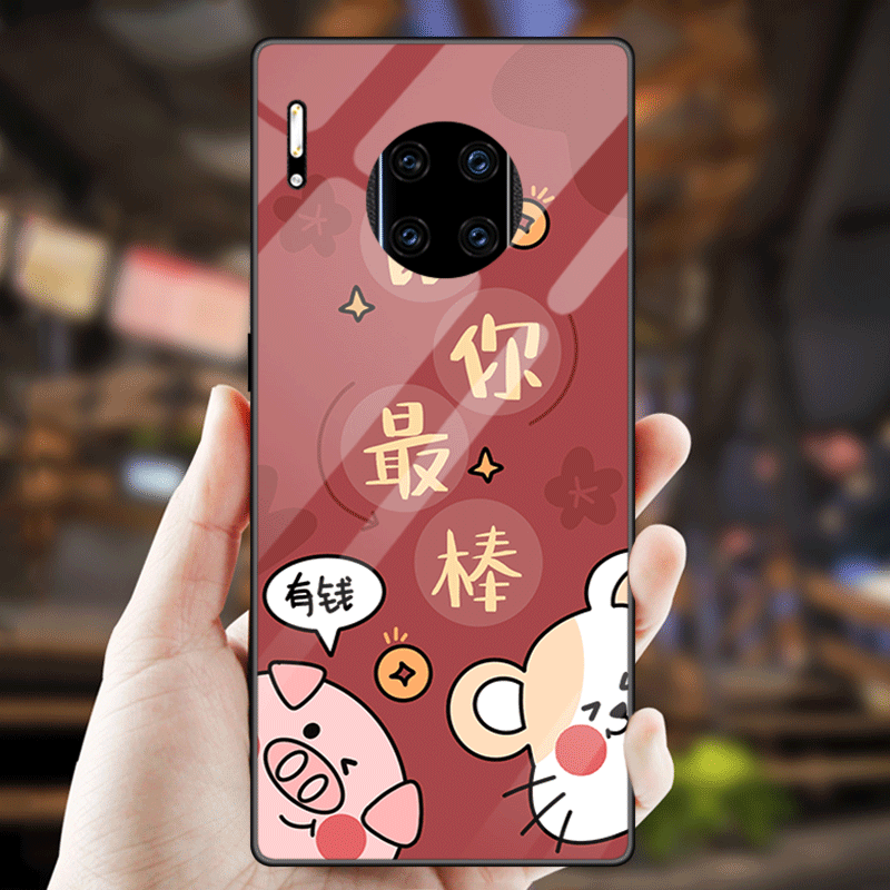 Hülle Huawei Mate 30 Rs Taschen Gehärtetes Glas Anti-sturz, Case Huawei Mate 30 Rs Schutz Rot Spiegel
