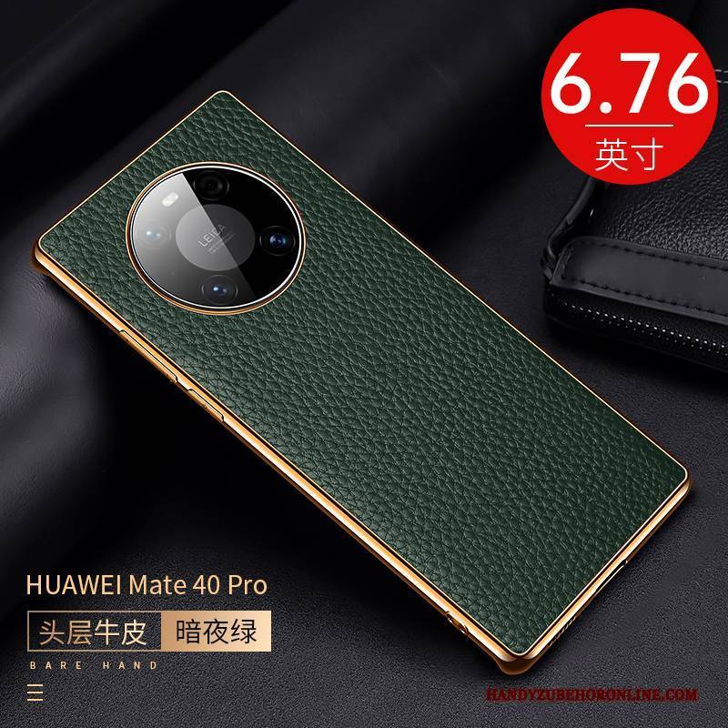 Hülle Huawei Mate 40 Pro Lederhülle Kuh Handyhüllen, Case Huawei Mate 40 Pro Leder Muster Litchi