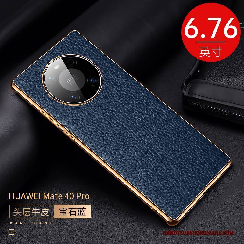 Hülle Huawei Mate 40 Pro Lederhülle Kuh Handyhüllen, Case Huawei Mate 40 Pro Leder Muster Litchi