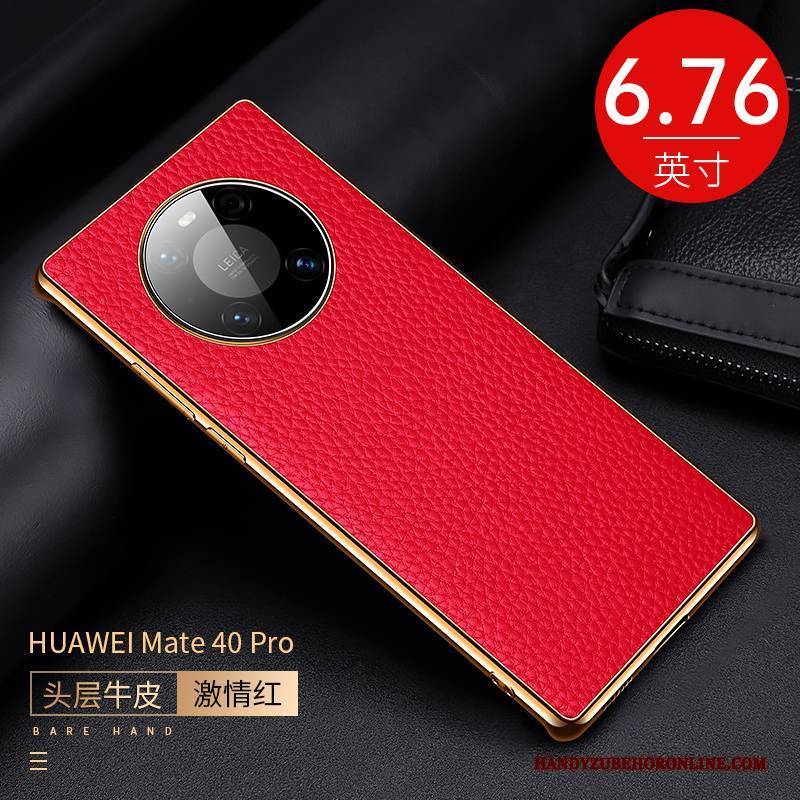 Hülle Huawei Mate 40 Pro Lederhülle Kuh Handyhüllen, Case Huawei Mate 40 Pro Leder Muster Litchi