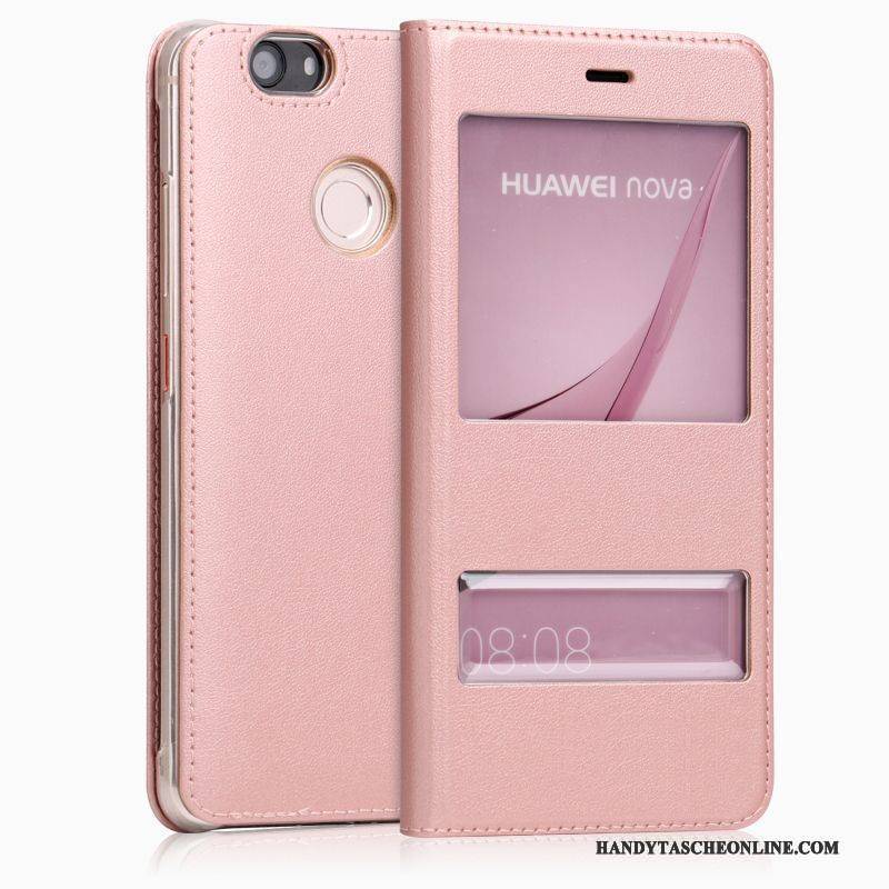 Hülle Huawei Nova Schutz Weinrot Handyhüllen, Case Huawei Nova Lederhülle Anti-sturz Hoch