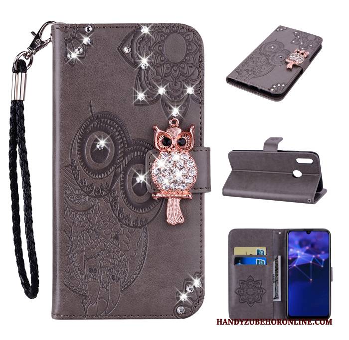 Hülle Huawei P Smart 2019 Strass Hängende Verzierungen Katzen, Case Huawei P Smart 2019 Lederhülle Handyhüllen