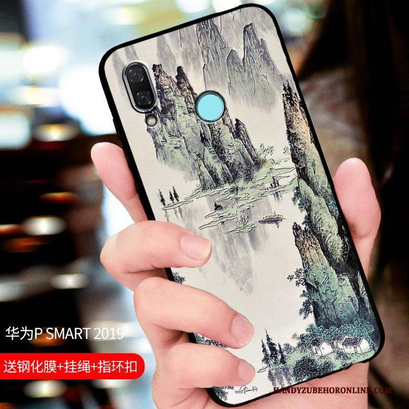 Hülle Huawei P Smart 2019 Taschen Angepasst Handyhüllen, Case Huawei P Smart 2019 Schutz Schwarz Nubuck