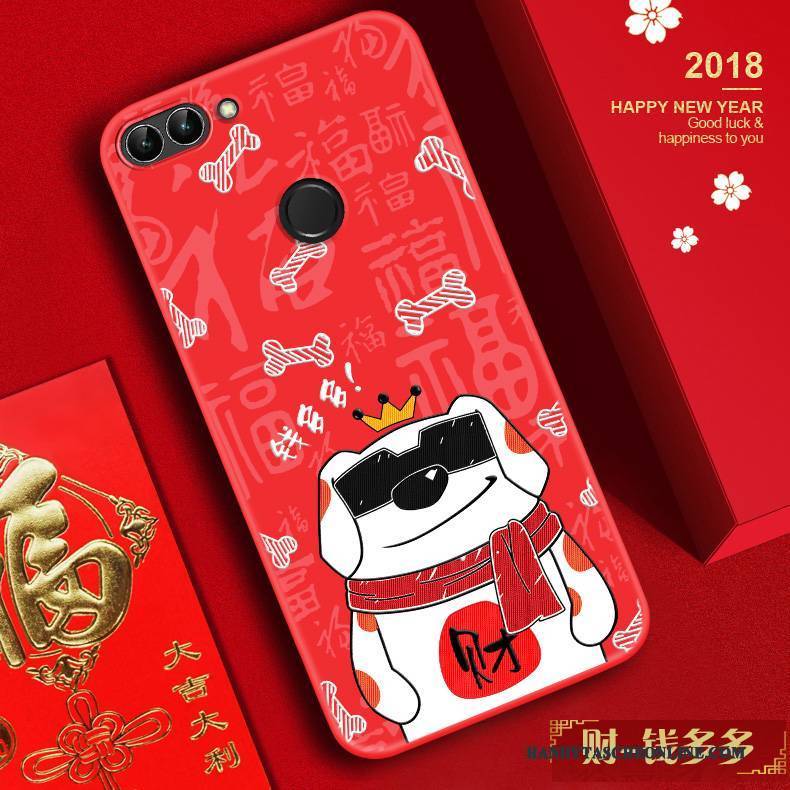 Hülle Huawei P Smart Taschen Rot Handyhüllen, Case Huawei P Smart Prägung Anti-sturz Reichtum