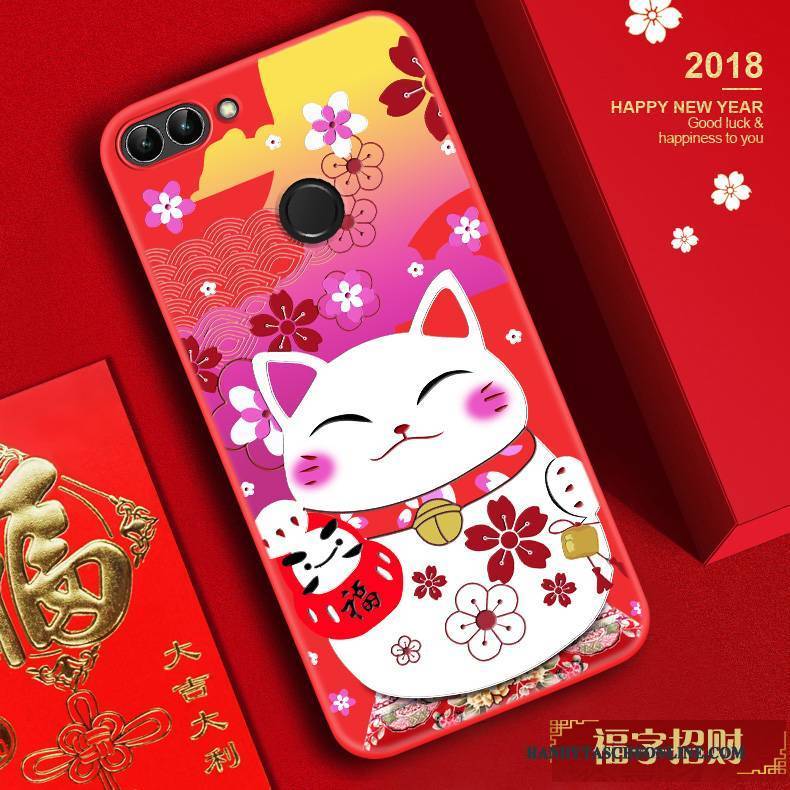 Hülle Huawei P Smart Taschen Rot Handyhüllen, Case Huawei P Smart Prägung Anti-sturz Reichtum