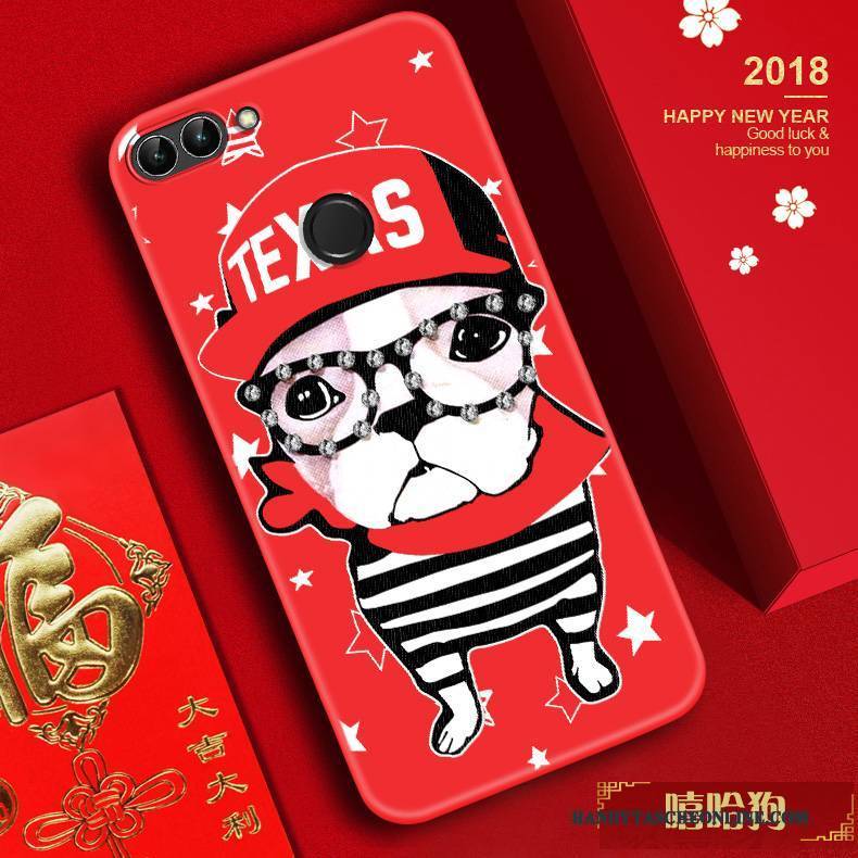 Hülle Huawei P Smart Taschen Rot Handyhüllen, Case Huawei P Smart Prägung Anti-sturz Reichtum