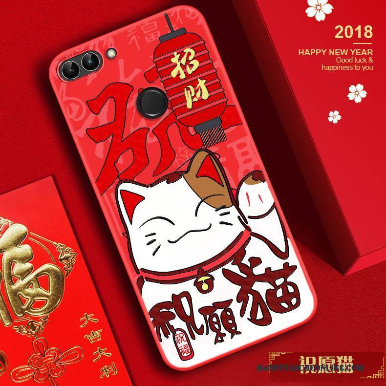 Hülle Huawei P Smart Taschen Rot Handyhüllen, Case Huawei P Smart Prägung Anti-sturz Reichtum