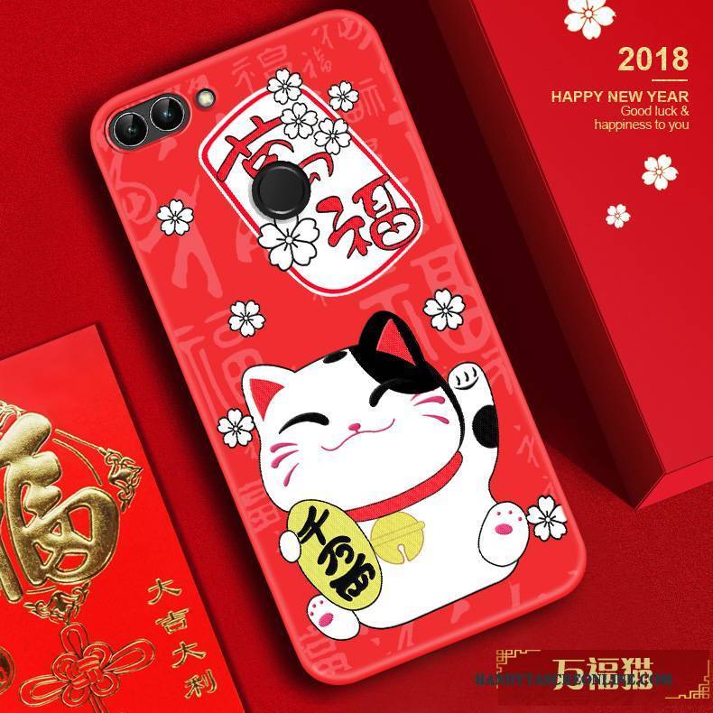 Hülle Huawei P Smart Taschen Rot Handyhüllen, Case Huawei P Smart Prägung Anti-sturz Reichtum