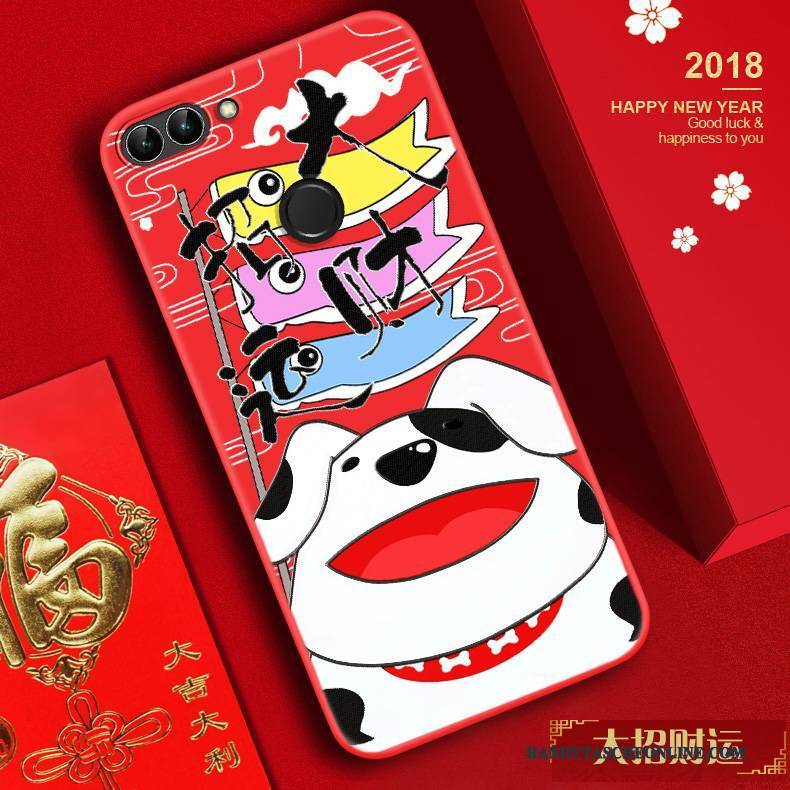 Hülle Huawei P Smart Taschen Rot Handyhüllen, Case Huawei P Smart Prägung Anti-sturz Reichtum