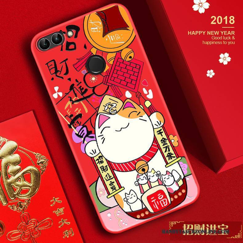 Hülle Huawei P Smart Taschen Rot Handyhüllen, Case Huawei P Smart Prägung Anti-sturz Reichtum