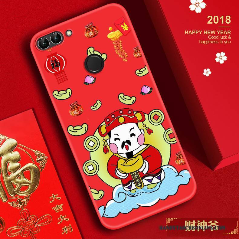 Hülle Huawei P Smart Taschen Rot Handyhüllen, Case Huawei P Smart Prägung Anti-sturz Reichtum