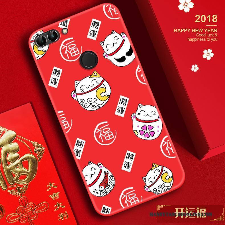 Hülle Huawei P Smart Taschen Rot Handyhüllen, Case Huawei P Smart Prägung Anti-sturz Reichtum
