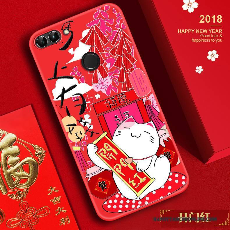 Hülle Huawei P Smart Taschen Rot Handyhüllen, Case Huawei P Smart Prägung Anti-sturz Reichtum
