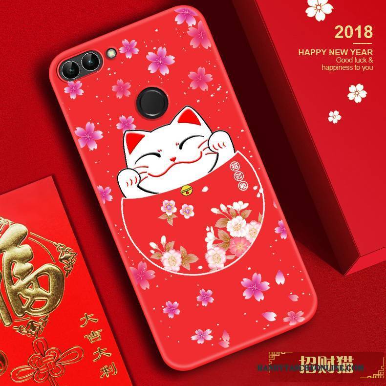 Hülle Huawei P Smart Taschen Rot Handyhüllen, Case Huawei P Smart Prägung Anti-sturz Reichtum