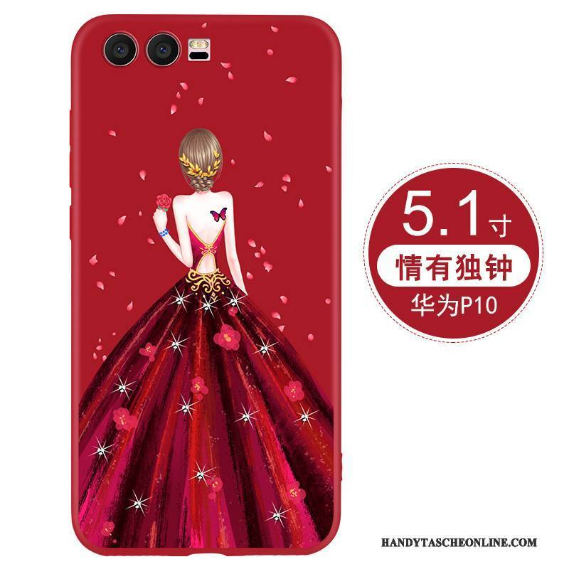Hülle Huawei P10 Silikon Handyhüllen Rot, Case Huawei P10 Taschen Nubuck Hängende Verzierungen