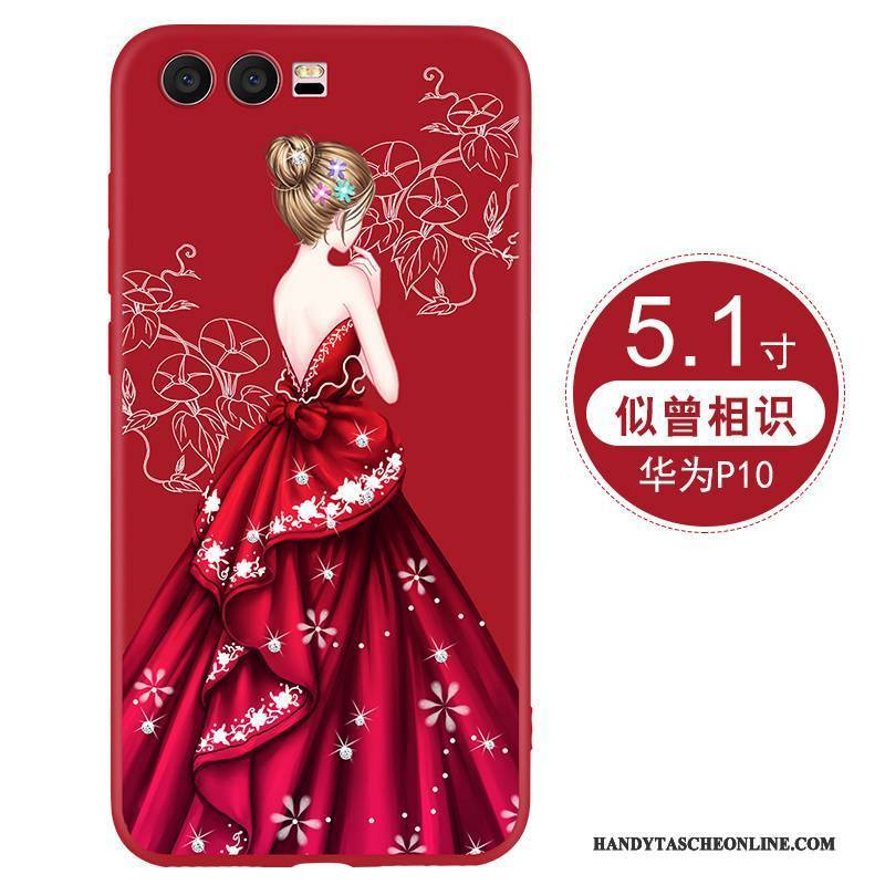 Hülle Huawei P10 Silikon Handyhüllen Rot, Case Huawei P10 Taschen Nubuck Hängende Verzierungen