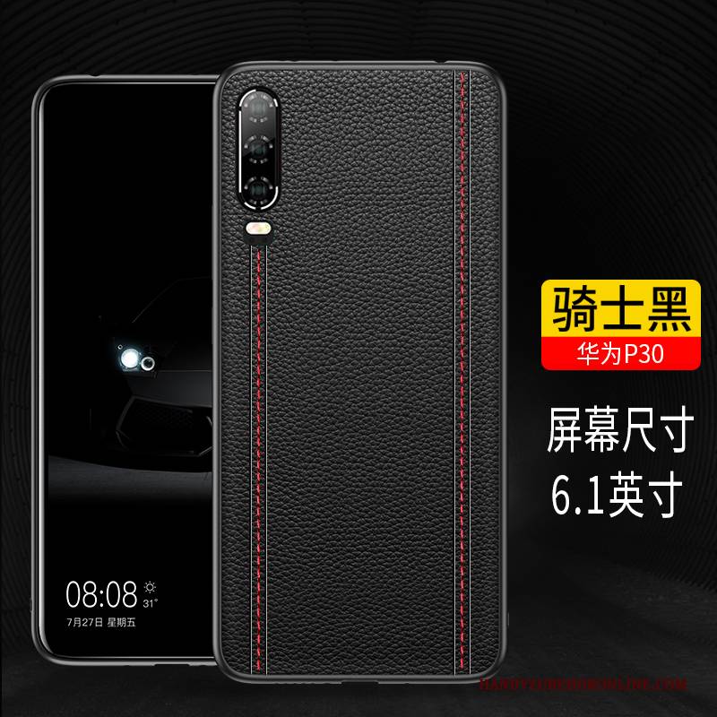 Hülle Huawei P30 Leder Handyhüllen Trendmarke, Case Huawei P30 Schutz Schwarz