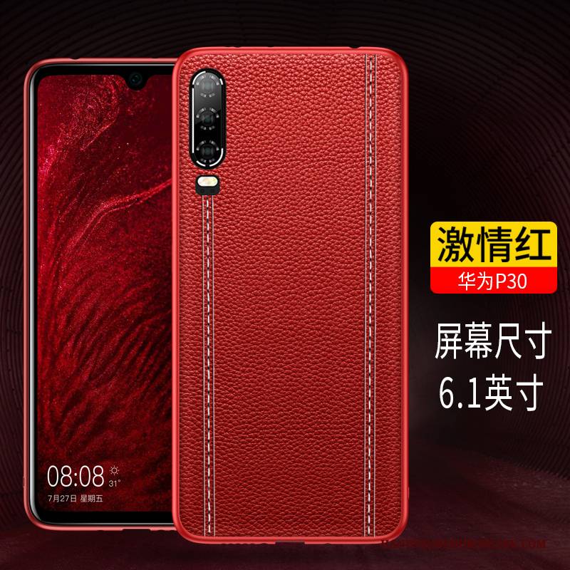 Hülle Huawei P30 Leder Handyhüllen Trendmarke, Case Huawei P30 Schutz Schwarz