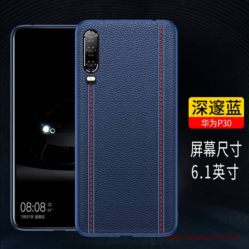 Hülle Huawei P30 Leder Handyhüllen Trendmarke, Case Huawei P30 Schutz Schwarz