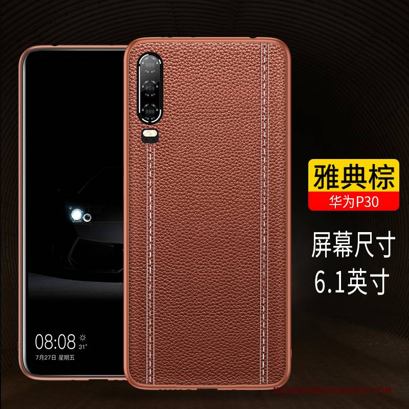 Hülle Huawei P30 Leder Handyhüllen Trendmarke, Case Huawei P30 Schutz Schwarz